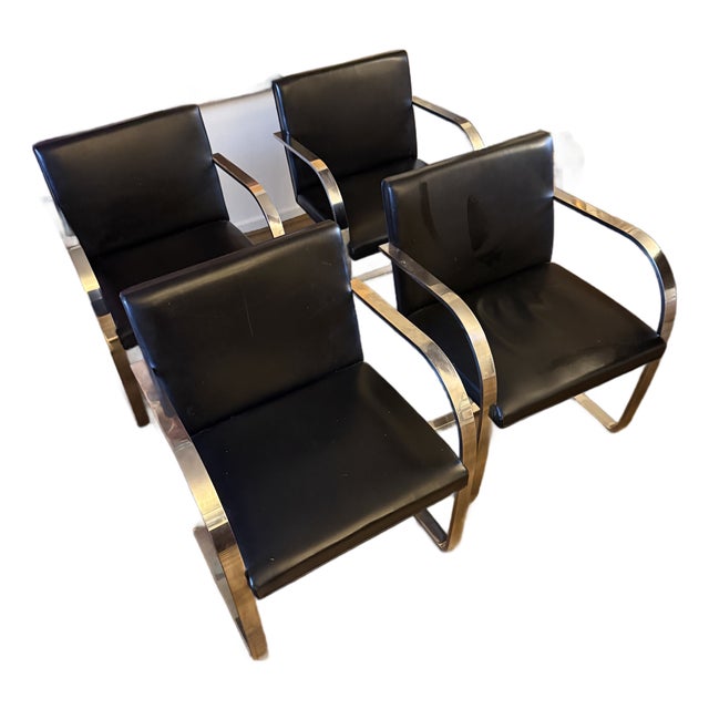 Knoll Brno Black Leather Chairs Quantity of 4 For Sale