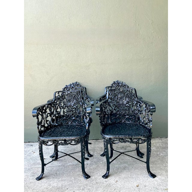 Vintage Cast Aluminum Lyre Back Armchairs - Set of Four For Sale - Image 4 of 12