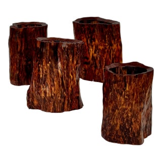 Set of Four Chinese Burl Root Wood Brush Pot Vessels, Scholar’s Desk Accessories For Sale