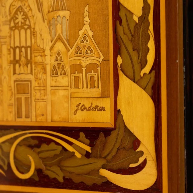 J. Ordoñez, Gaudí's Sagrada Familia, 1980s, Marquetry Wood Artwork For Sale - Image 6 of 11
