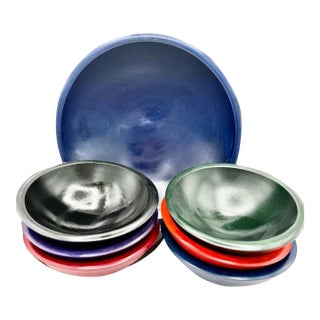 Vintage Bowl Mill Granville Vermont Hand-Turned Wooden Salad Bowl Set - 7 Pieces For Sale