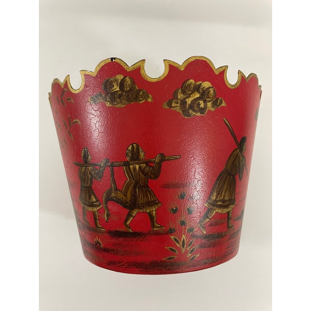1950s-70s Chinoiserie Red Toleware Cachepot or Jardiniere For Sale - Image 9 of 15