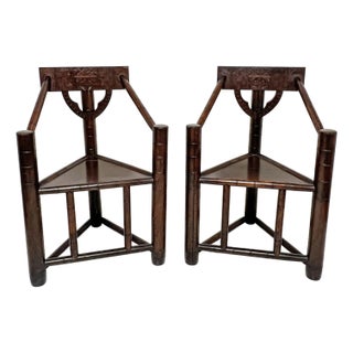 Circa Early 20th Century Antique Swedish Monk's Corner Chairs in Oak -- A Pair For Sale