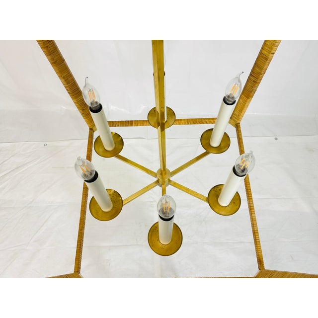 Chapman & Myers for Visual Comfort Brass & Rattan Chandelier For Sale - Image 15 of 18