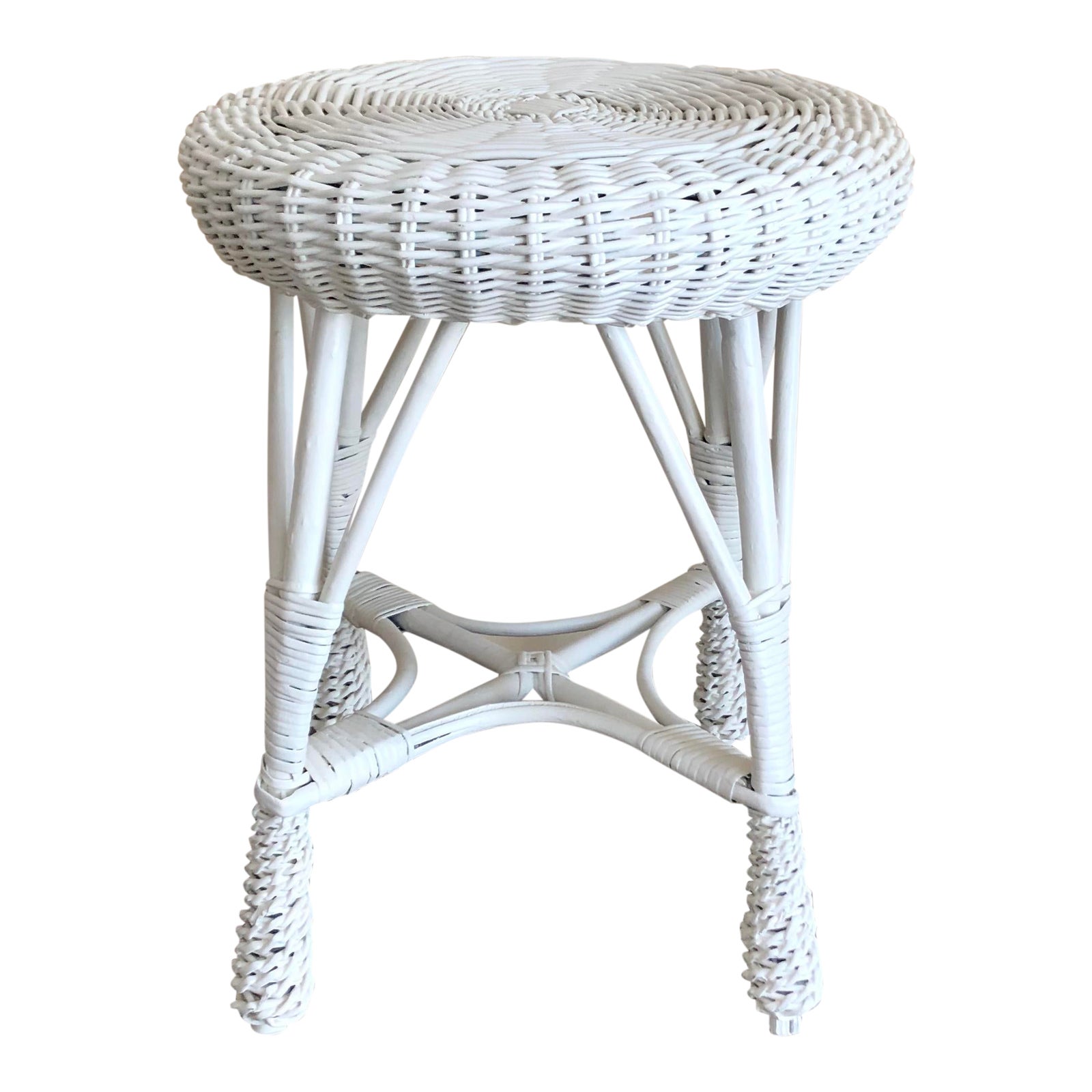 Vintage White Wicker Stool Chairish