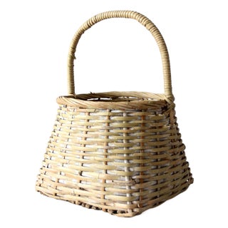 Vintage Handmade Gathering Basket With Handle For Sale