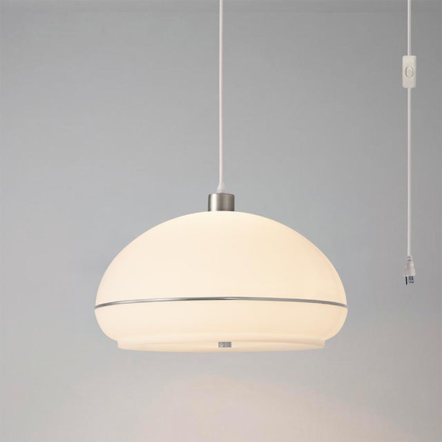 Mid-Century Modern 1960s Morelli Pendant Swag Kit Light - Modern Satin Nickel Steel, Lucite Shade, Dimmable For Sale - Image 3 of 5