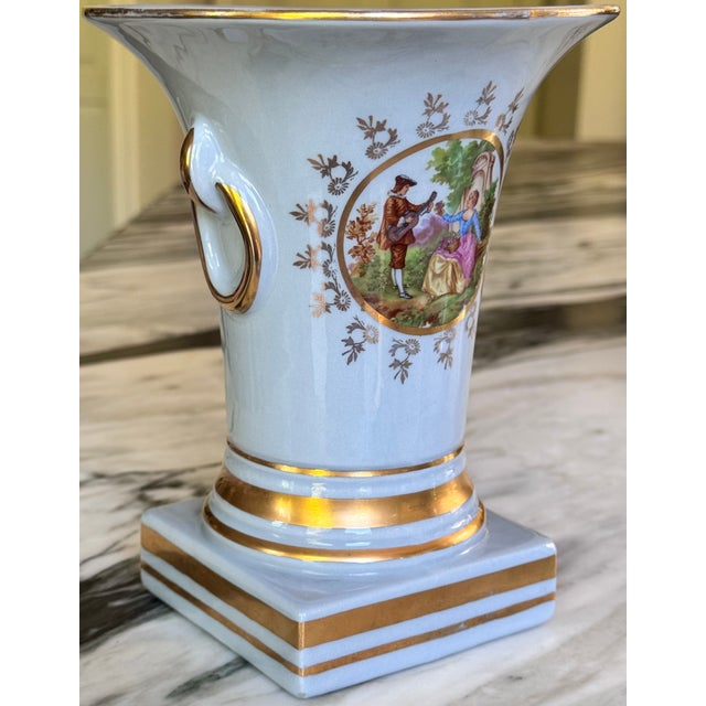 Mid-Century French Blue With Gold Gilt Fragonard Motif Vase For Sale - Image 4 of 18