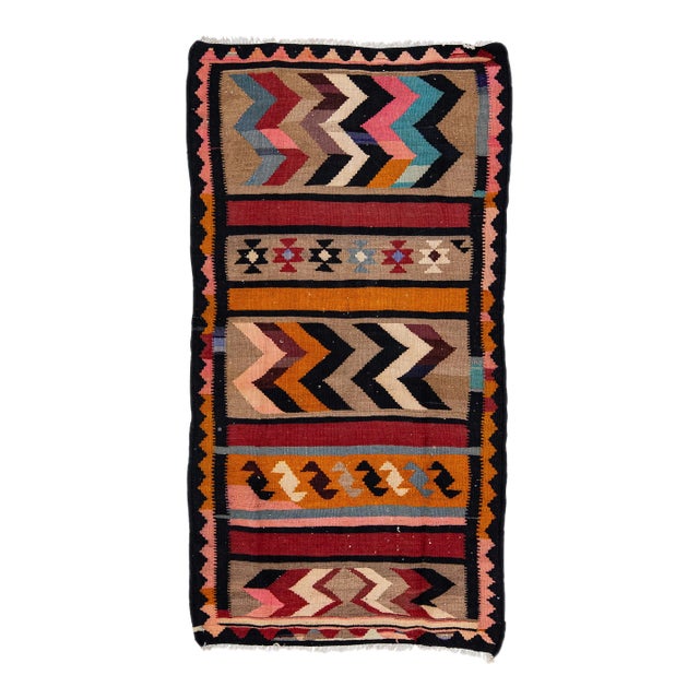 Mid-20th Century Turkish Kilim Multicolor Handmade Tribal Wool Rug For Sale