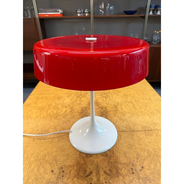 Mid-Century Modern 1960s Mod White Tulip Based + Red Glass Lamp by Temde of Switzerland For Sale - Image 3 of 8