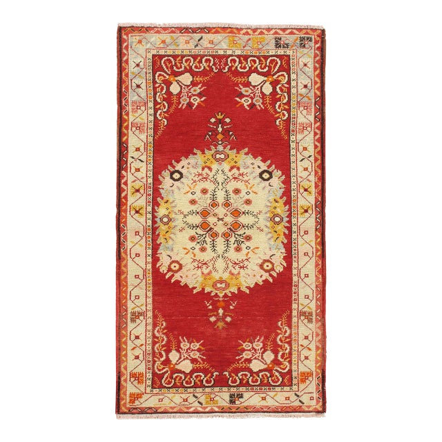 Vintage Red Turkish Oushak Area Rug 2'11 X 5'10 For Sale