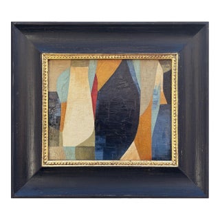 Contemporary Abstract Oil Painting in Vintage Navy Blue Frame For Sale