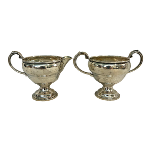 Vintage Sterling Silver Art Deco Footed Open Sugar and Creamer Set - A Pair