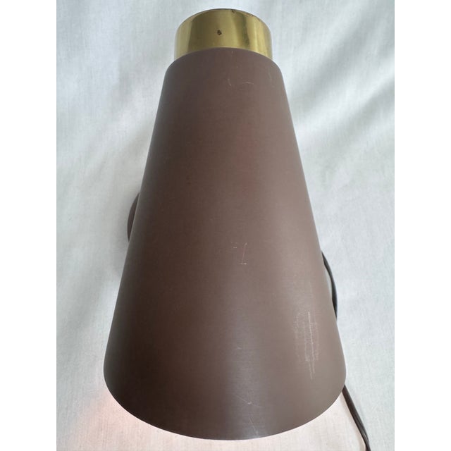 Metal Vintage Mid Century Modern Atomic Cone Chocolate Brown Metal & Brass Finish Plug-in Desk Lamp For Sale - Image 7 of 11