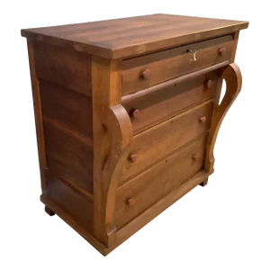 Antique Empire Tall Dresser Solid Wood Curved Front 4 Deep Drawers W Key