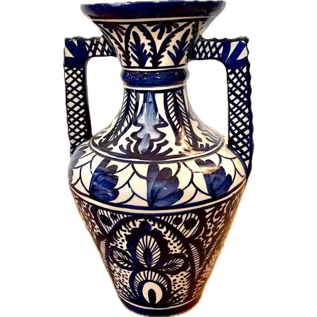 1930s French Hand-Painted Blue & White Terracotta Vase | Montpellier Pottery Bring timeless French country charm to your...