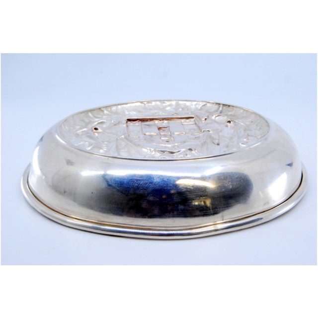 Metal Silver Tray with Angelic Figures Holding the Coat of Arms of Portugal For Sale - Image 7 of 9