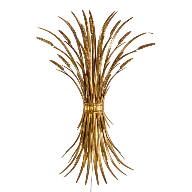 Vintage Gilt Sheaf of Wheat Electrified Wall Sconce For Sale