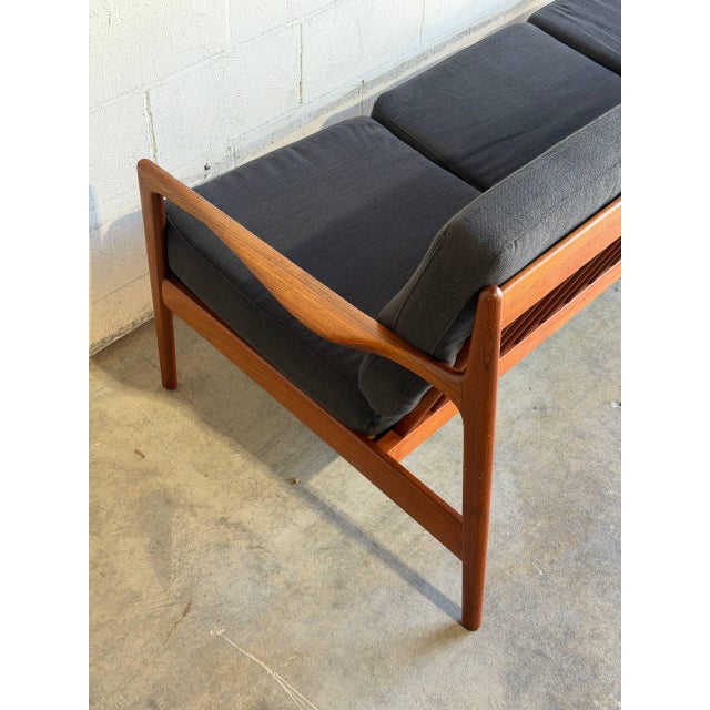 Teak Black 3 Seater Sofa Couch Mid Century Modern Wooden Living Room Lounge Denmark 1960s For Sale - Image 12 of 15