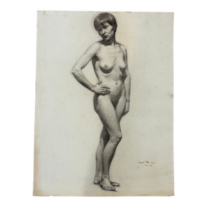 1930s Academic Female Nude Figure Drawing / Female Life Study - Charcoal on Paper by Carl T. Pfeufer