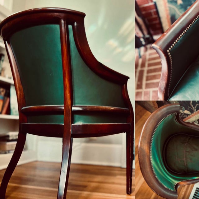 Midcentury Green Leather Club Chair With Nailhead Trim in the Style of Hickory Chair For Sale - Image 10 of 14