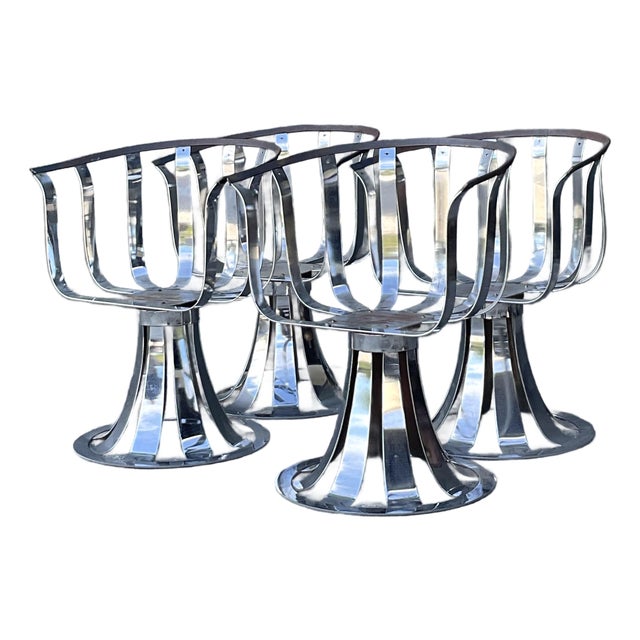 Vintage MCM Herbert Siegler for Russell Woodard Chrome Swivel Dining Chairs - Set of 4 For Sale