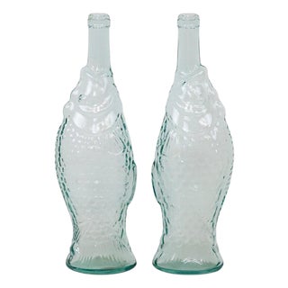 Pair of Glass Bottles in Fish Shape For Sale