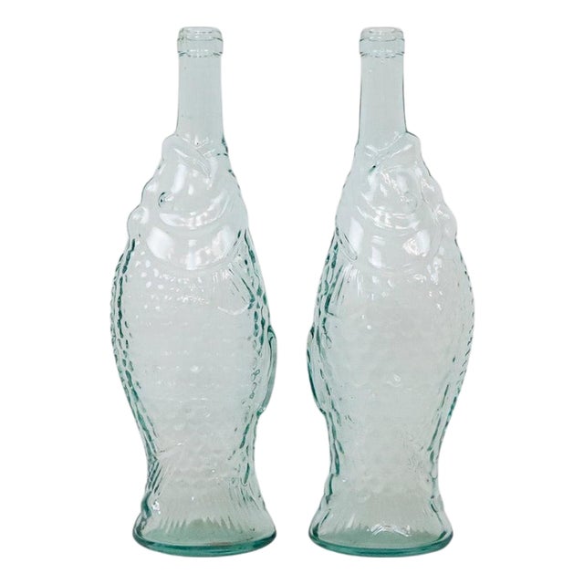 Pair of Glass Bottles in Fish Shape For Sale