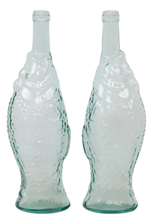 Pair of Glass Bottles in Fish Shape