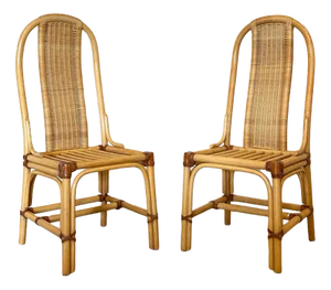 Set of Wicker, Leather, and Bamboo Chairs, 1970s