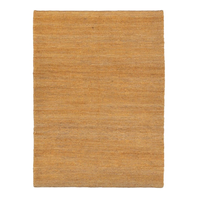 Gold Solid Handwoven Premium Natural Jute Yarn Flatweave Rug 5x8 Ft. For Sale