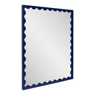 Scalloped Navy Rectangle Mirror For Sale