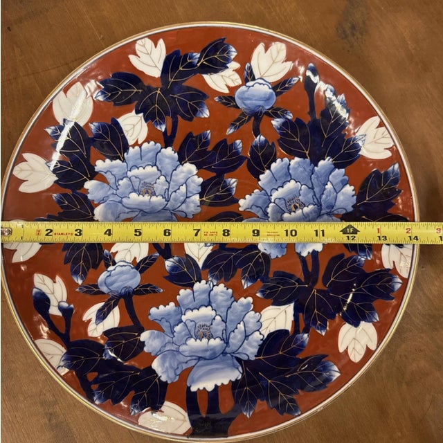 Early 20th Century Japanese Fukagawa Arita Porcelain Peonies Charger, Signed For Sale - Image 5 of 7