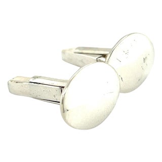 1990s Bulgari Bvlgari Estate Engraveable Mens Cufflinks Sterling Silver, A Pair For Sale