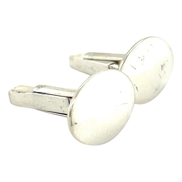 1990s Bulgari Bvlgari Estate Engraveable Mens Cufflinks Sterling Silver, A Pair For Sale