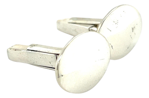 1990s Bulgari Bvlgari Estate Engraveable Mens Cufflinks Sterling Silver, A Pair