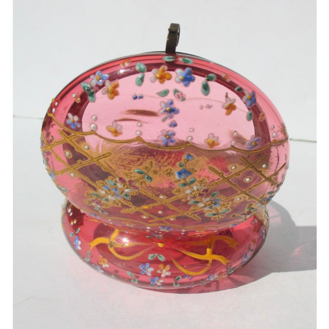Raspberry Red Antique Moser Cranberry Glass Powder /Trinket Box For Sale - Image 8 of 8