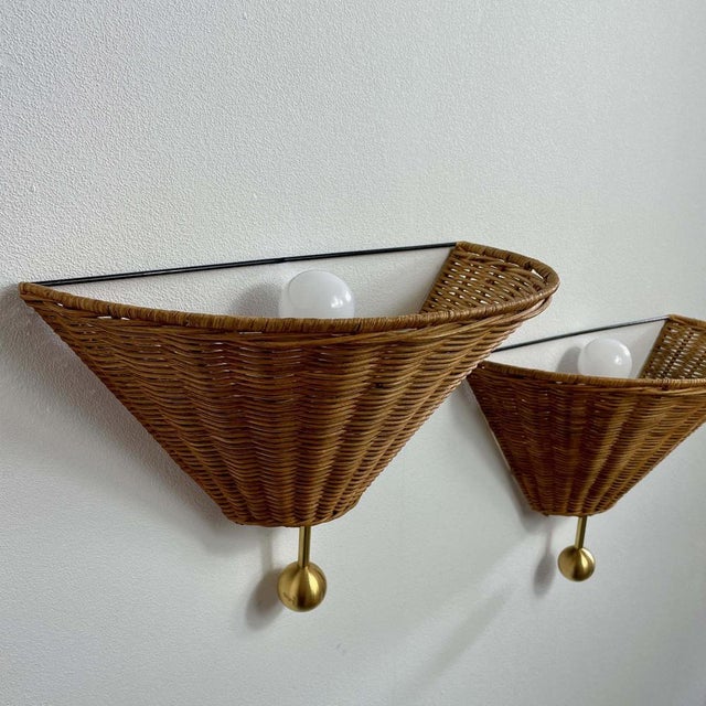 Mid-Century Rattan and Brass Wall Lights, Austria, 1960s, Set of 2 For Sale - Image 10 of 17