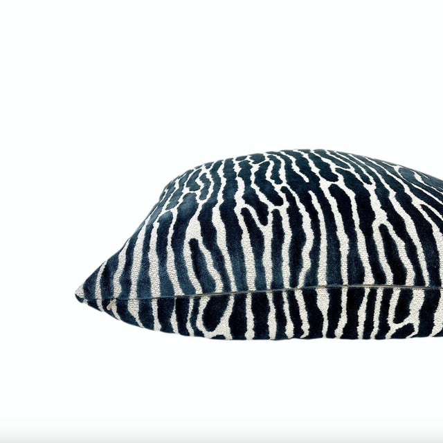 Contemporary Mariner Blue Velvet Throw Pillow With Feather Down Insert For Sale - Image 3 of 6