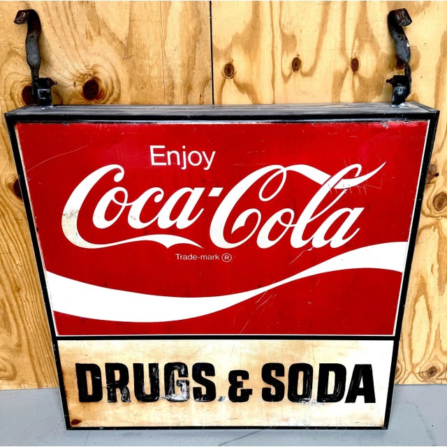 1960s Coca-Cola Trade Sign 'Drugs & Soda' From WPB, Florida Clematis Street For Sale - Image 6 of 12