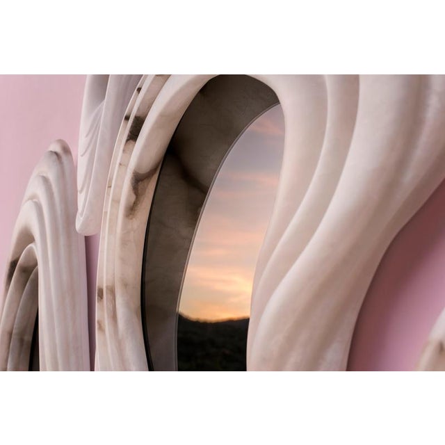 Aqua Fossil Wall Mirrors in Alabaster and Glass Mirror by Amarist Studio, Set of 6 For Sale - Image 9 of 16