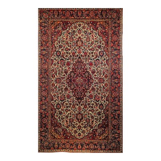 Early 20th Century Kashan Rug, Hand-Knotted Wool, Floral Design, Ivory & Blue, 4x7 For Sale