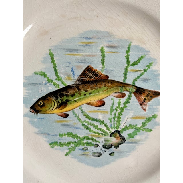 French Country Mid-Century Sarreguemines Indre French Faience Fish Plates, Set of 3 For Sale - Image 3 of 10