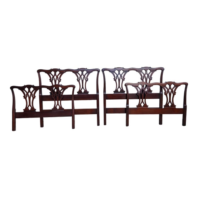 Chippendale Drexel 18th Century Classics Twin Mahogany Headboards - A Pair For Sale