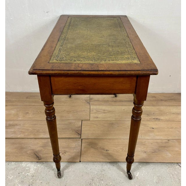 Brown Antique English Style Wooden Writing Table with Leather Top and Drawers, 1930s For Sale - Image 8 of 13