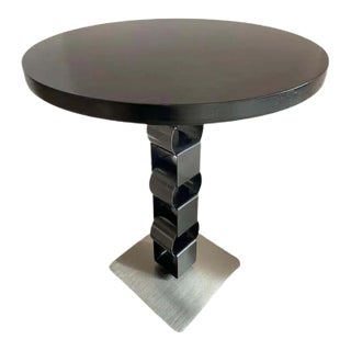 Modern Round Black Walnut and Steel Gueridon For Sale