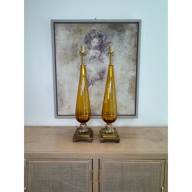 Metal Amber Vintage Murano Teardrop Lamps – A Pair For Sale - Image 7 of 11
