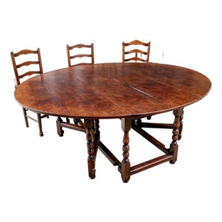 19th Century Oversized Oval Gate-Leg Drop Leaf Oak Dining Table For Sale