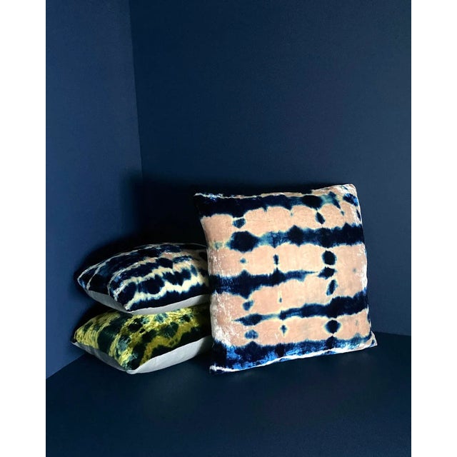 Textile Rousseau Hand Dyed Silk Velvet Pillow, Rose Pink & Indigo Blue Pleat Abstract Pattern For Sale - Image 7 of 11