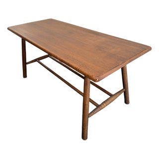 Mid-Century Modern Solid Wood Coffee Table With Ribbed H-Stretcher For Sale